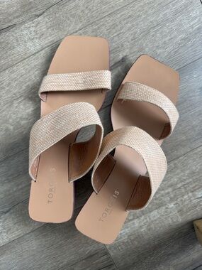 Torgeis Women’s Slip On Woven Sandal Size 10 Ball Heel Mod Natural Woven Shoe